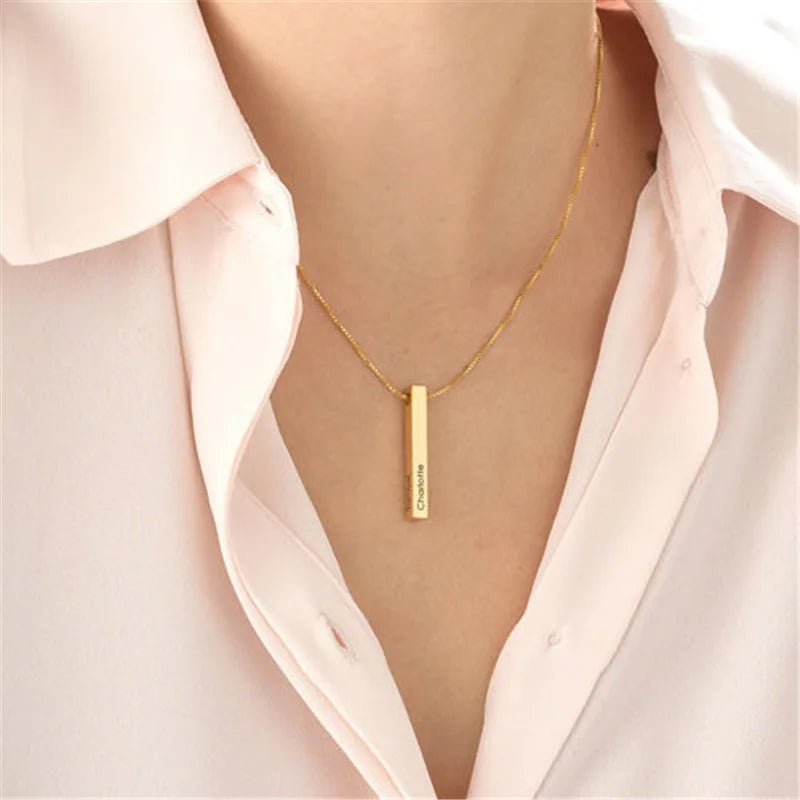 Custom Stainless Steel Personalized Engraved Bar Necklace For Women Gift  Name Pendant Jewelry Set