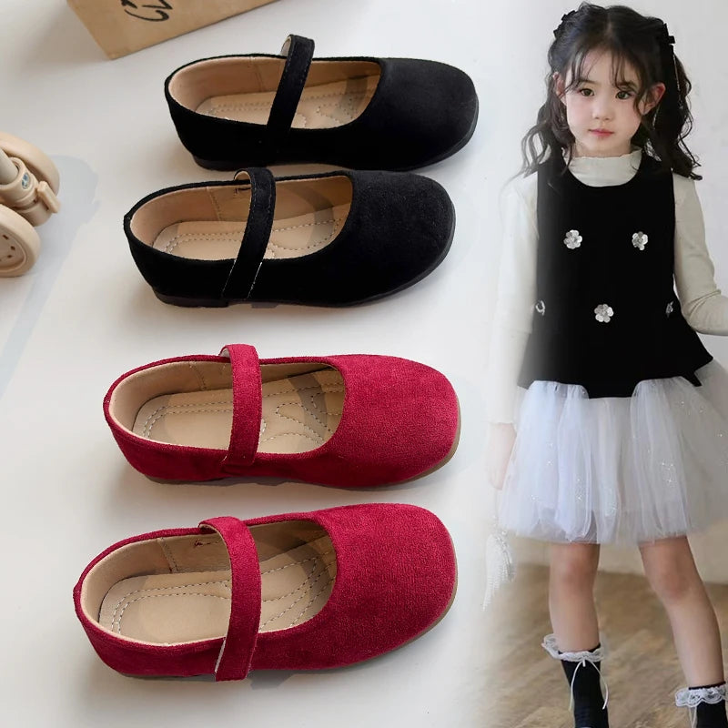 Spring Girl's Casual Shoes Round Toe Hook-loop Shallow Chic Kid's Flat Shoe Solid Colors Anti-slip Daily All-match Children Shoe