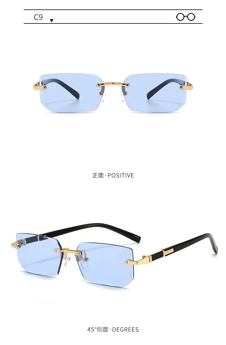 Clearance_Rimless Sunglasses Rectangle Fashion Popular Women Men Shades Small Square Sun Glasses For Female male Summer Travelin
