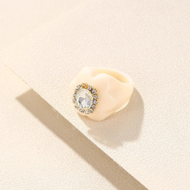 New Trendy Colorful Acrylic Rhinestone Rings Sets for Women Flower Large Finger Rings for Girls Korean Party Jewelry INS Gifts
