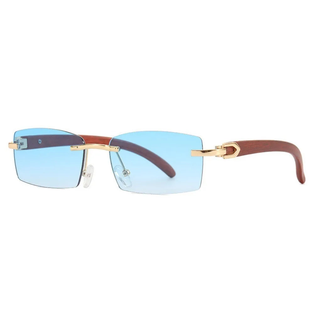 Fashion Sunglasses European and American Men's and Women's Frameless Imitation Wood Grain Leg Sunglasses