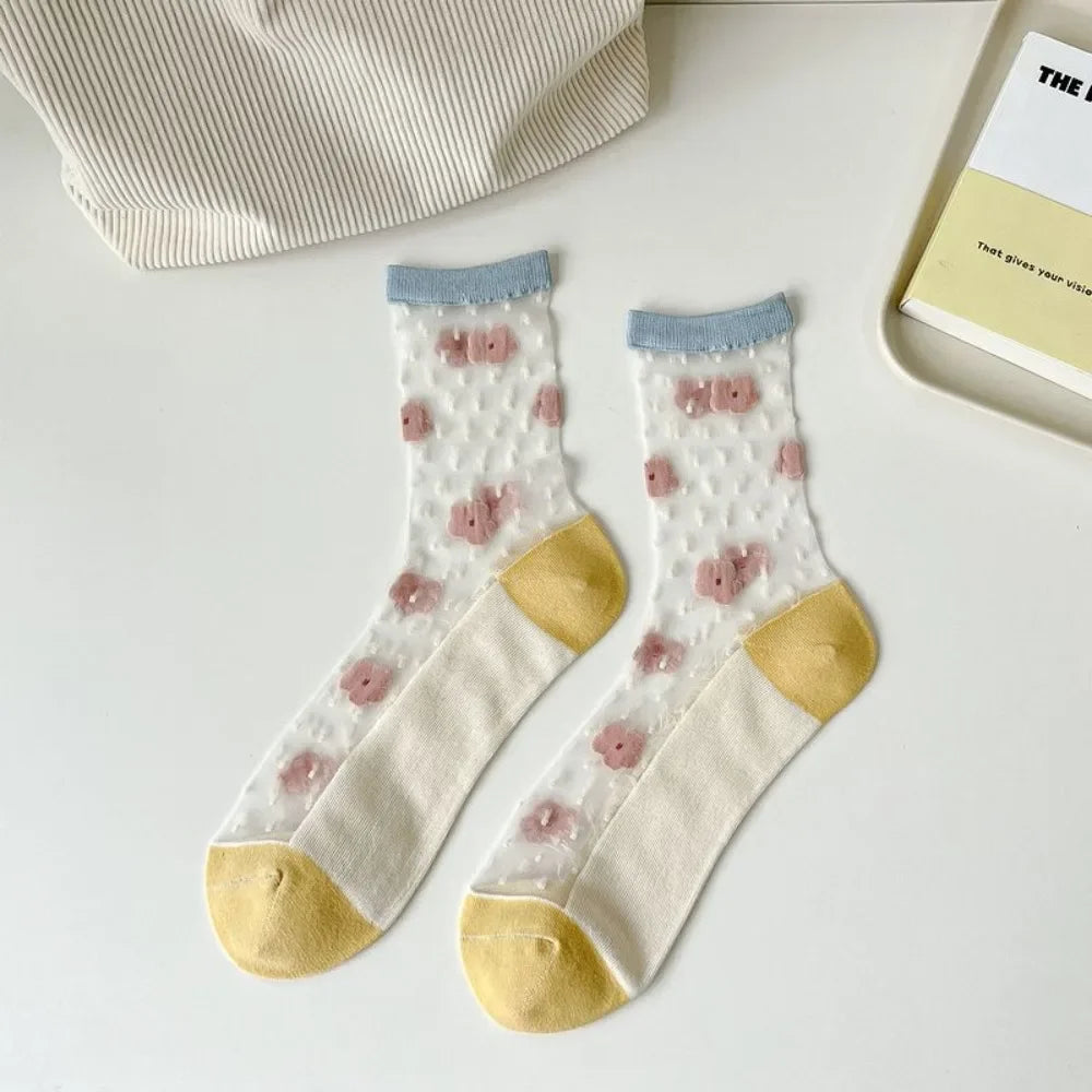 Fashion Socks For Women Summer Breathable Trendy Casual Socks Cute Fashion Korean Style Transparent Lace Sweet Socks