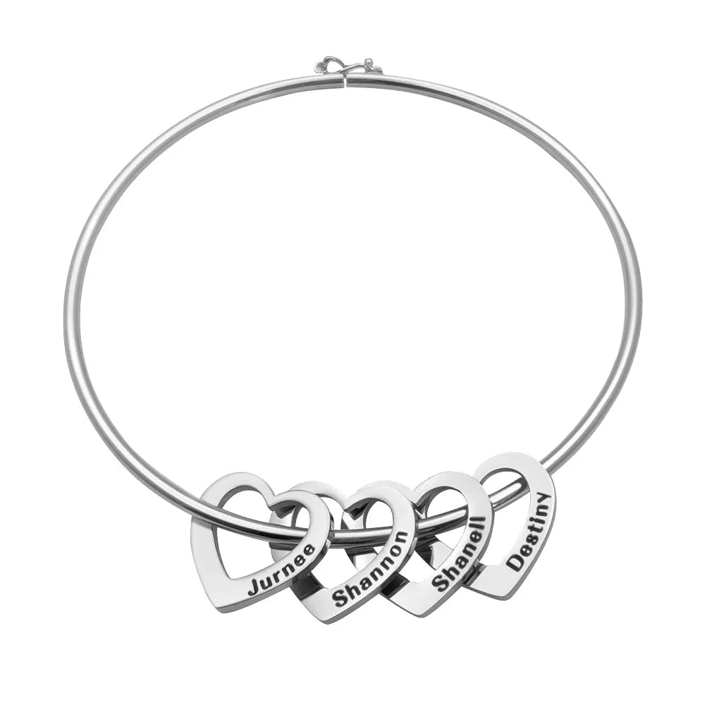 PolishedPlus Customized  Bangle Bracelet Heart Shape Pendants Stainless Steel  Letter Personalized For Women Mom Birthday  Gift