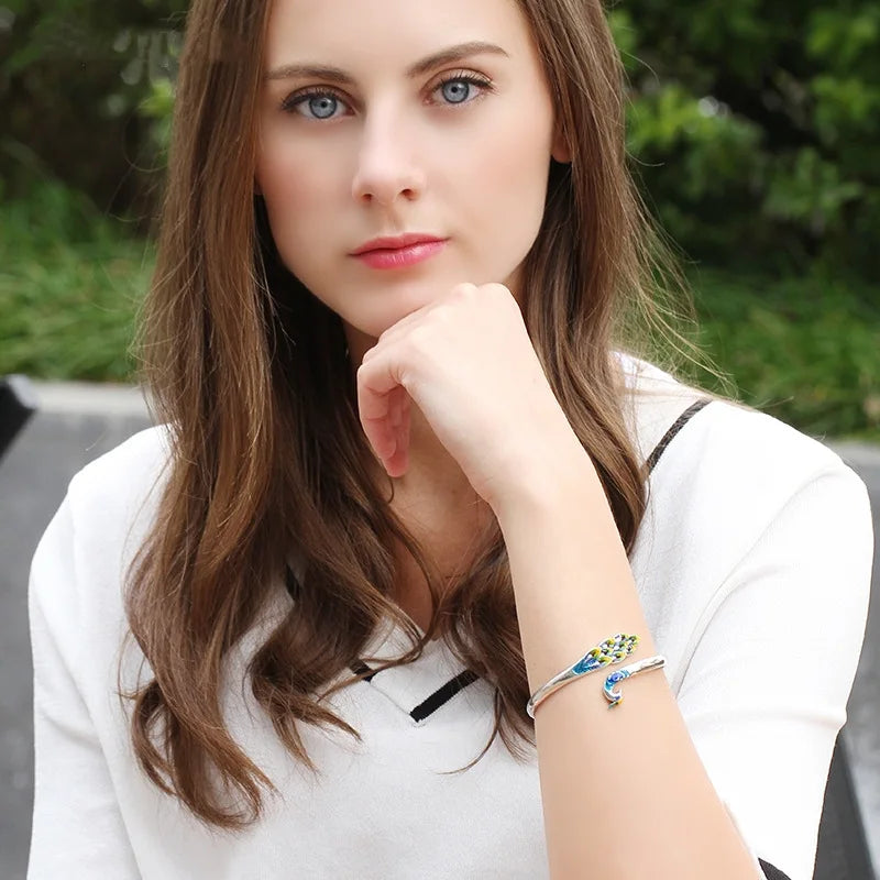 Ethnic Bohemian Open Bracelet Elegant Temperament Ethnic Style Colorful Peacock Dripping Oil Ladies Bracelet Casual Party