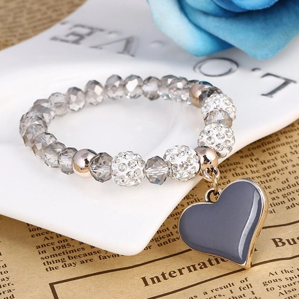 6 Styles Vintage Love Heart Charms Bracelet Delicate Strech Crystal Beading Bracelet Jewelry For Women Girls Valentines Day Gift