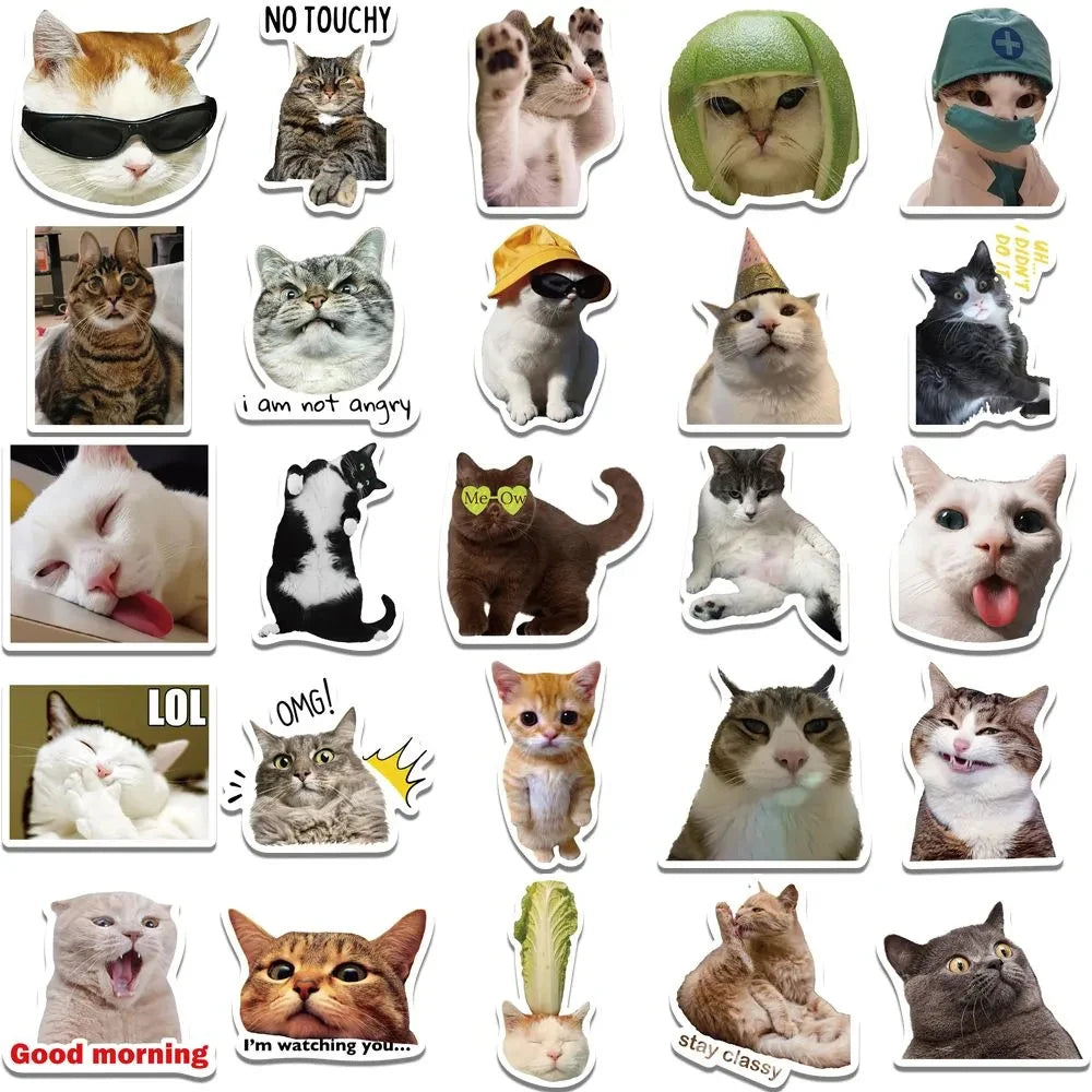 10/30/50pcs Funny Cute Cat MEME Animals Stickers Kawaii Aesthetic Decals Laptop Phone Notebook Decoration Scrapbooking Sticker