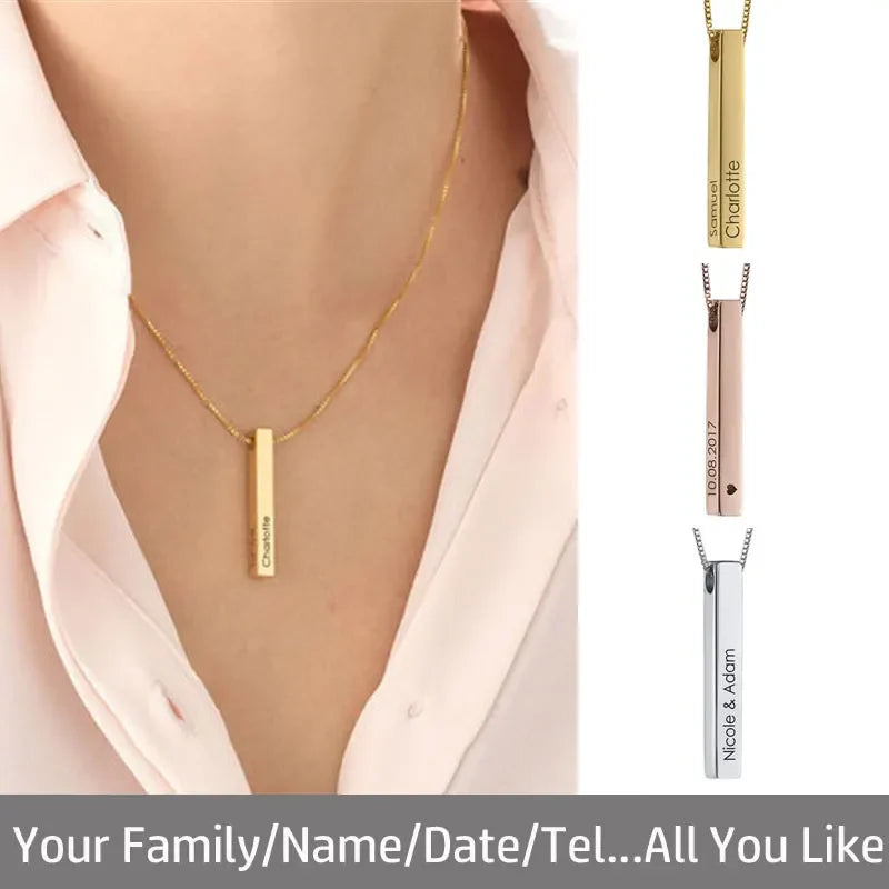 Custom Stainless Steel Personalized Engraved Bar Necklace For Women Gift  Name Pendant Jewelry Set
