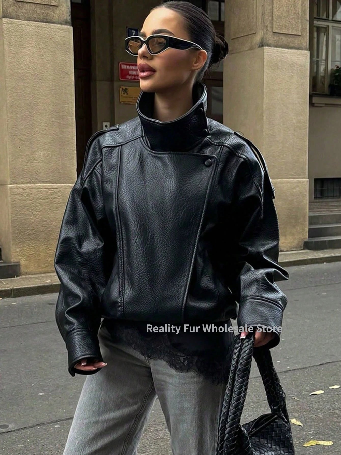 Fake leather Coat Women Y2k Faux Leather Jacket New Casual PU Jacket Motorcycle Style Leather Jacket Pebble Fall Personality