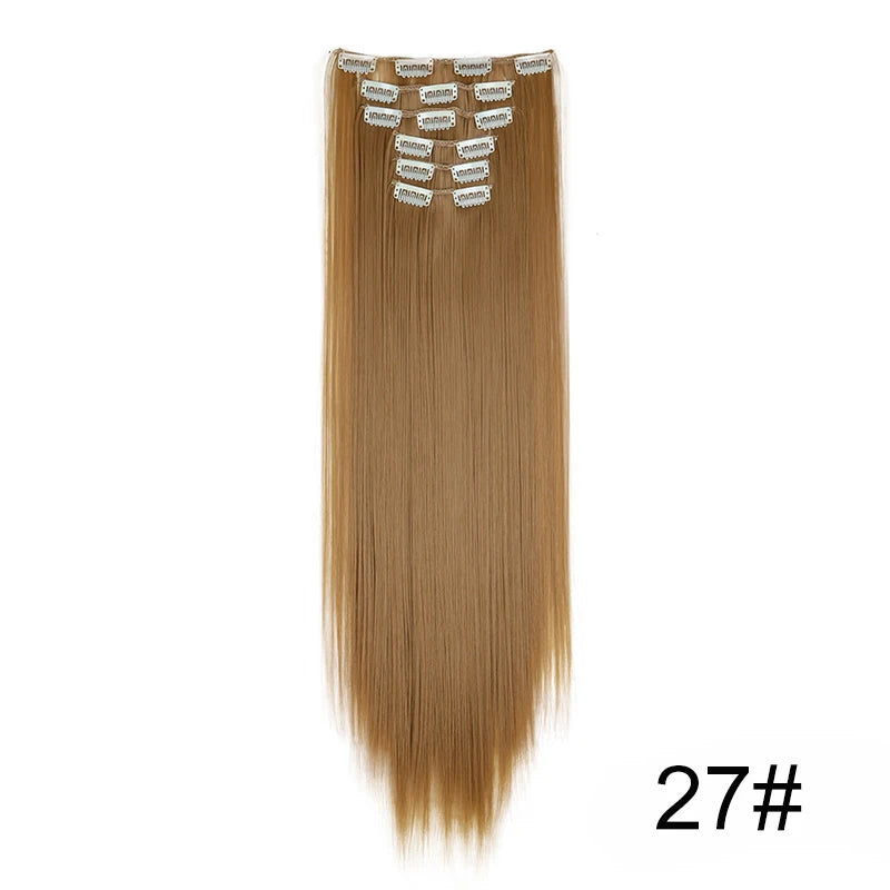 WIGSIN Synthetic 6pcs/set 24Inch Long Straight Hair Extensions Clip-in Heat Resistant Black Blonde Hairpiece for Women