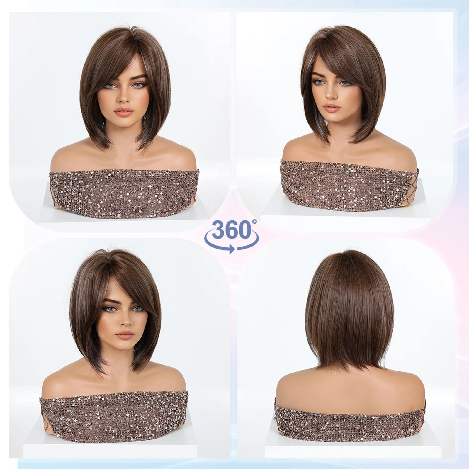 LOUIS FERRE Brown Bob Wig with Bangs for Women Short Synthetic Hair Wig Heat Resistant Natural Looking Daily Cosplay Party Use