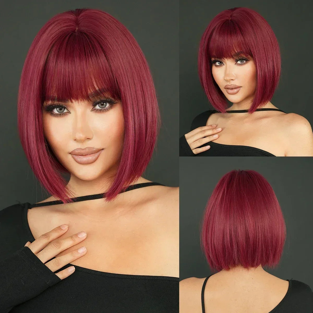 NAMM Synthetic Shoulder Length Middle Part Green Ombre Black Wigs Wigs for Women Daily Party High Density Green Root Wigs