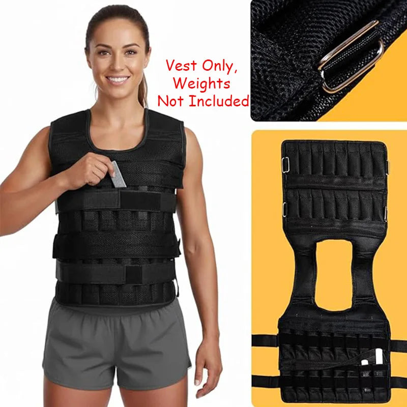 20kg Adjustable Weighted Vest,Empty Bag Fitness Running Vest for Men Women,Black Physical Training Clothing for Boxing