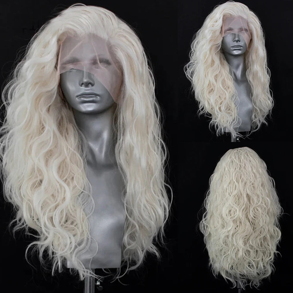 AIMEYA Blonde Lace Wigs For Women Synthetic Lace Front Wig White Hair Lace Frontal Wig Pre Plucked Hairline Synthetic Wig Party