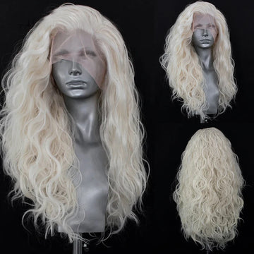 AIMEYA Blonde Lace Wigs For Women Synthetic Lace Front Wig White Hair Lace Frontal Wig Pre Plucked Hairline Synthetic Wig Party