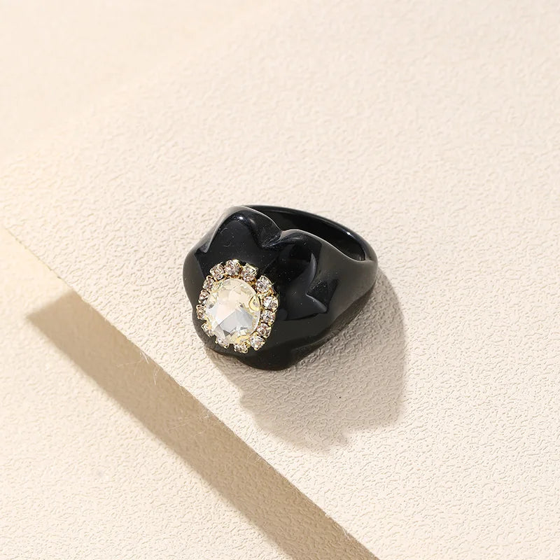New Trendy Colorful Acrylic Rhinestone Rings Sets for Women Flower Large Finger Rings for Girls Korean Party Jewelry INS Gifts
