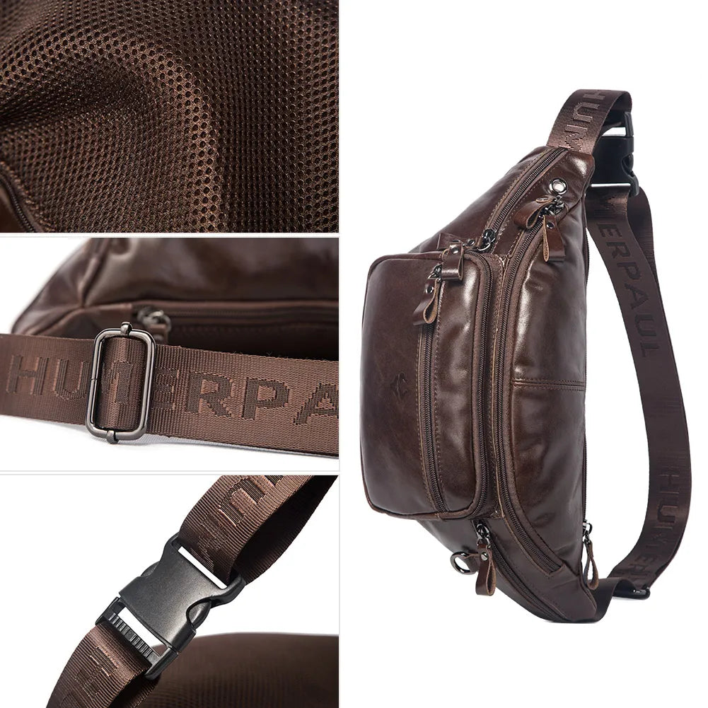 HUMERPAUL Genuine Leather Waist Bag Casual Fanny Pack For Men Multifunction Outdoor Chest Bag Phone Pouch Travel Crossbody Bages