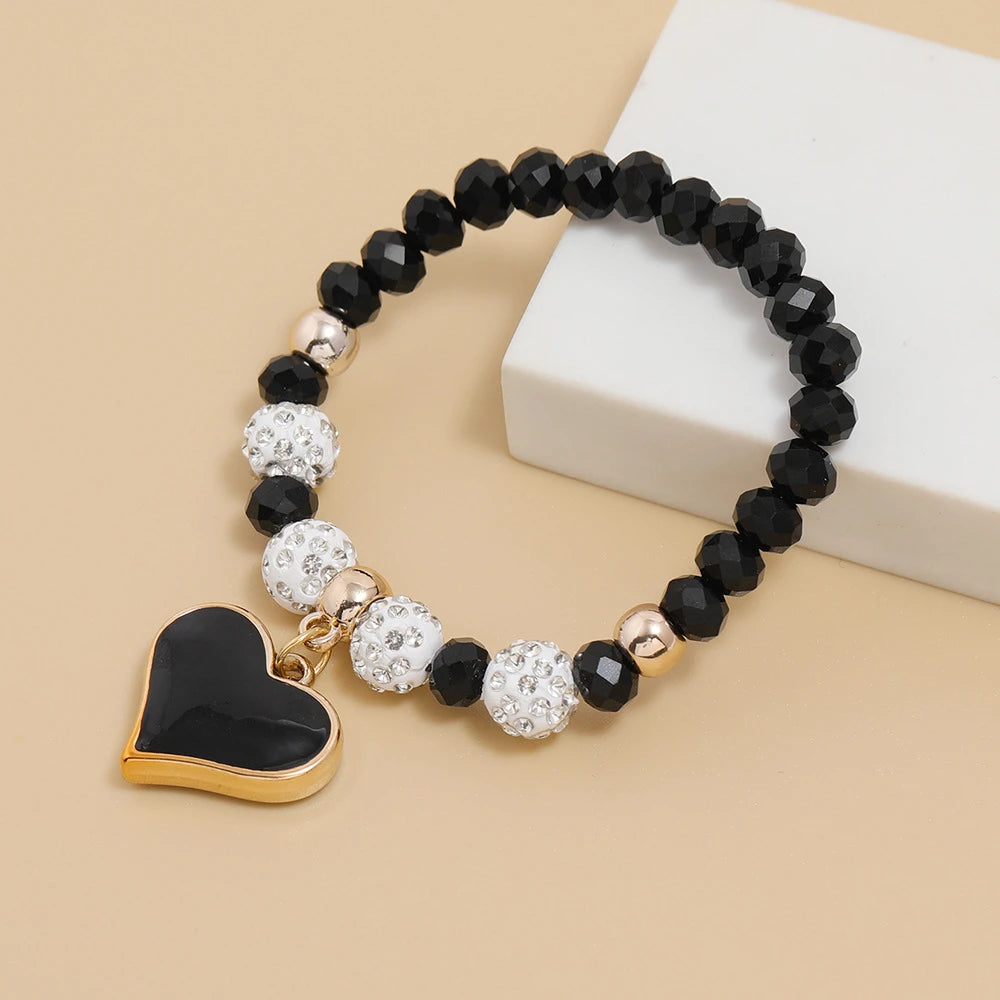 6 Styles Vintage Love Heart Charms Bracelet Delicate Strech Crystal Beading Bracelet Jewelry For Women Girls Valentines Day Gift