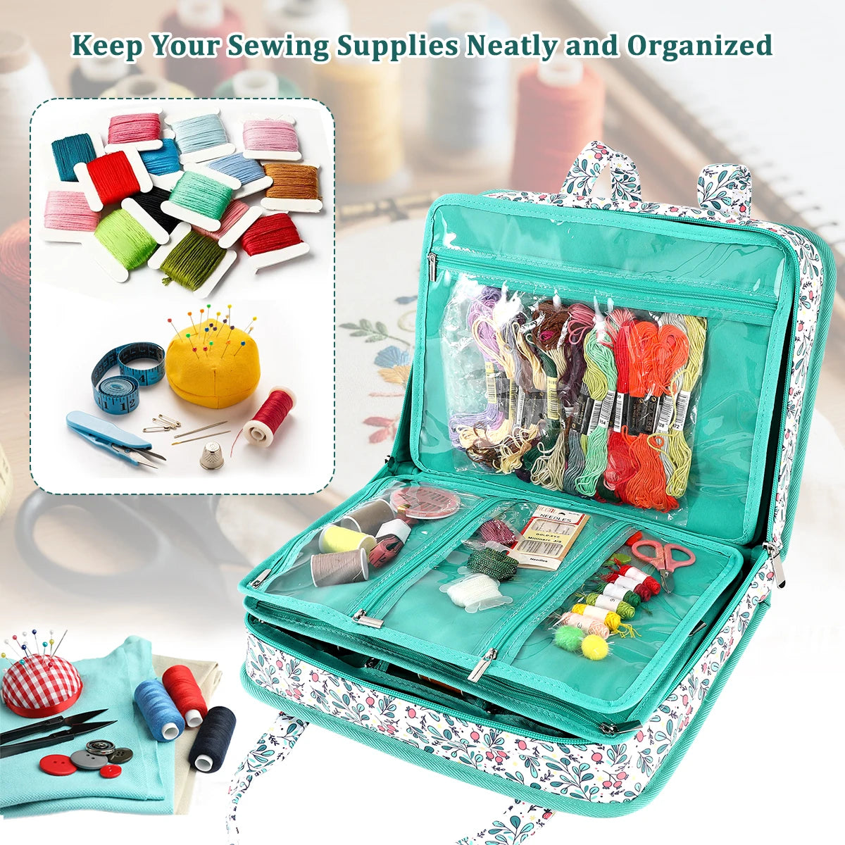 Embroidery Tools Kit Storage Bag Large Capacity Cross Stitch Thread Sewing Tool Accessories Organizer Bag Portable Travel Tote