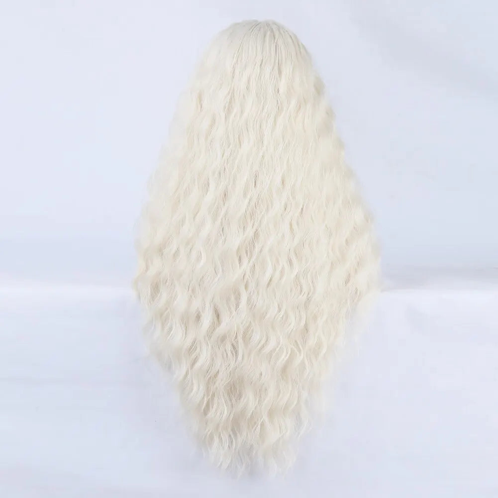Synthetic Lace Front Wigs for Women Black Platinum Blonde Wig Deep Wave Lace Wigs Natural Hairline High Temperature Fiber