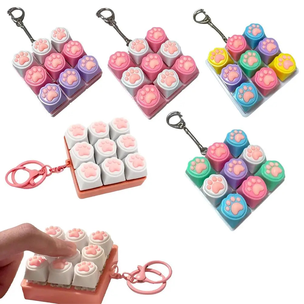 Keyboard Fidget Toys LED Crystal Keycap Keychain Stress Relief Fingertip Gadget Decompression Toys Clicker Fidget Toy