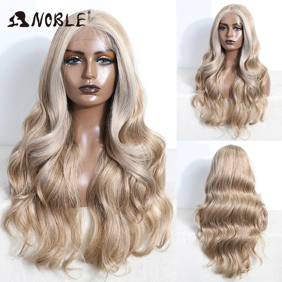 Noble Synthetic Lace Front Wig  28 Inch Highlight Honey Brown Body Wave Wig Cosplay Wigs For Women Lace Wig Lace Wig Synthetic