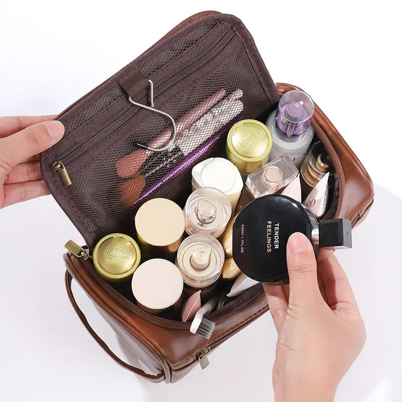 HOMEFISH Men PU Vintage Luxury Toiletry Bag Travel Necessary Business Cosmetic Makeup Cases Male Hanging Storage Organizer Wash