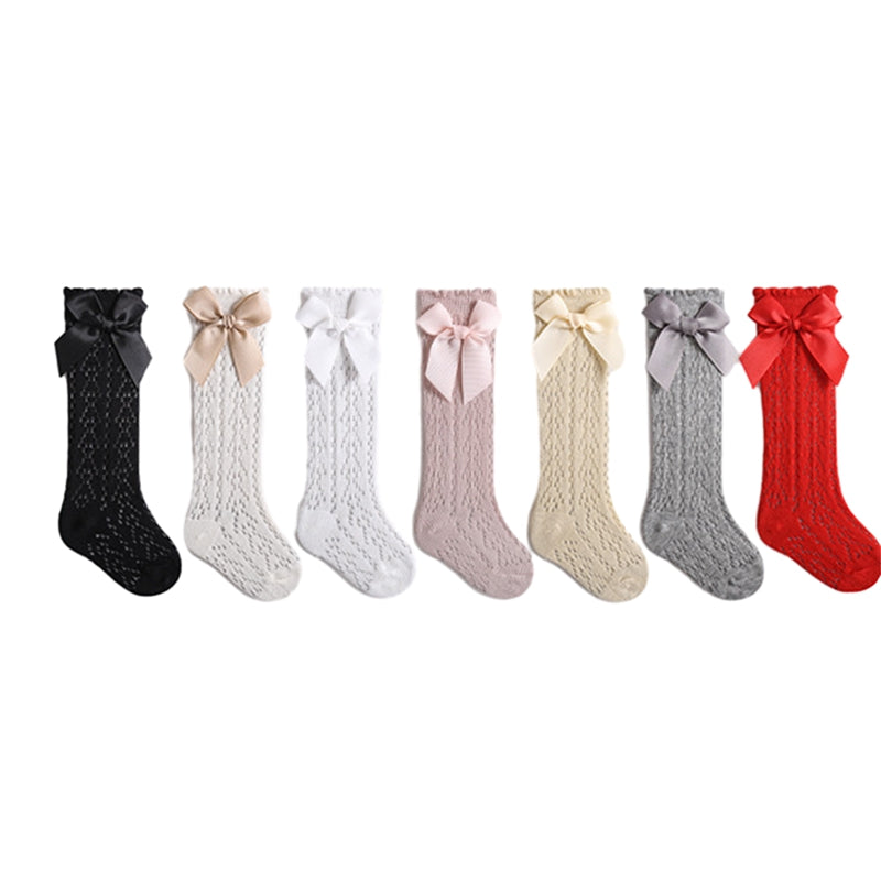 0-3years Infant Baby Girls Long Stockings Princess Solid Color Cute Bowknot Socks Spring Summer Thin Mesh Over-The-Knee Socks