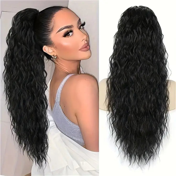 Long Curly Wavy Ponytail Hair Extension For Women Drawstring Ponytail Hairpieces Synthetic Fake Horse Tail Black Blonde Red
