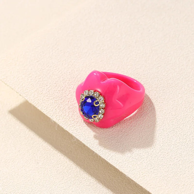 New Trendy Colorful Acrylic Rhinestone Rings Sets for Women Flower Large Finger Rings for Girls Korean Party Jewelry INS Gifts