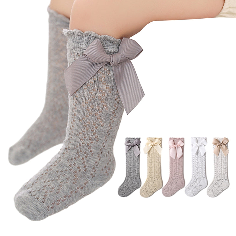 0-3years Infant Baby Girls Long Stockings Princess Solid Color Cute Bowknot Socks Spring Summer Thin Mesh Over-The-Knee Socks