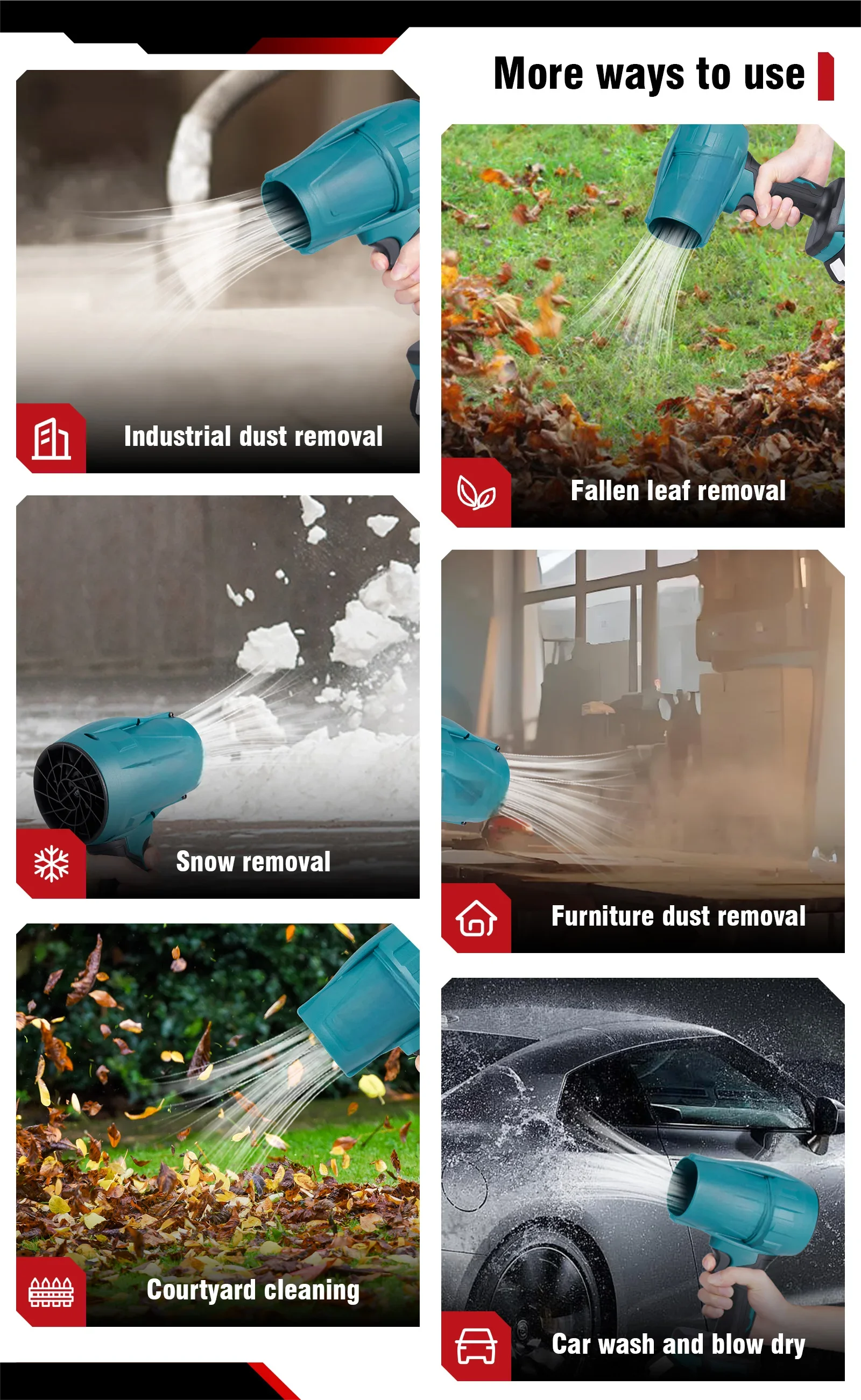 200M/S 2000W Brushless Turbo Fan Blowers  Snow Leaf Dust Blowing Tool for 21V 18V Battery Electric Handheld Jet Fan