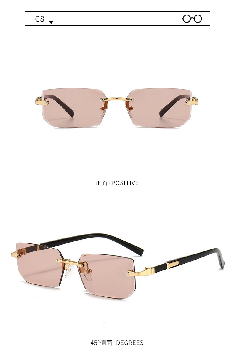 Clearance_Rimless Sunglasses Rectangle Fashion Popular Women Men Shades Small Square Sun Glasses For Female male Summer Travelin