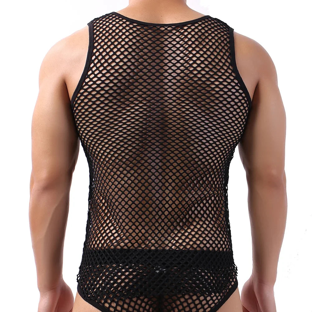 Fashion Tank Tops For Men Hollow Out Undershirt Mesh Breathable Sleeveless Vest