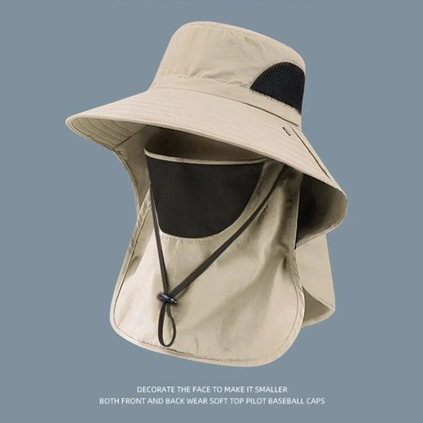 Polyester Sun Fishing Hat With Neck Cover Wide Brim UV Protection Breathable With Chin Strap For Beach Hiking Men Women