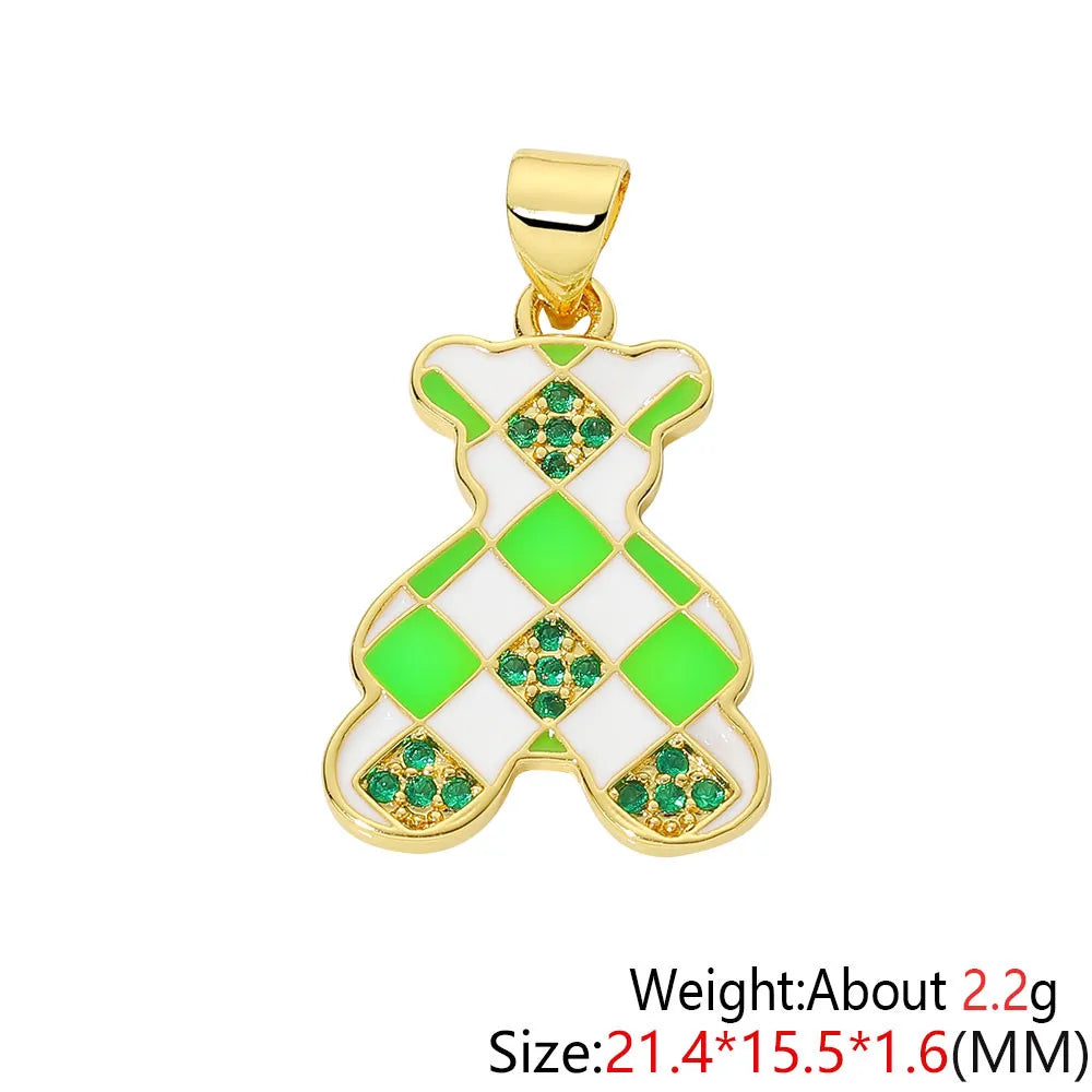 HUAMI Colorful Cute Bear Enamel Necklace Pendant Handmade Prevent Allergy Multicolor Cubic Zirconia Charms Supplies Accessories