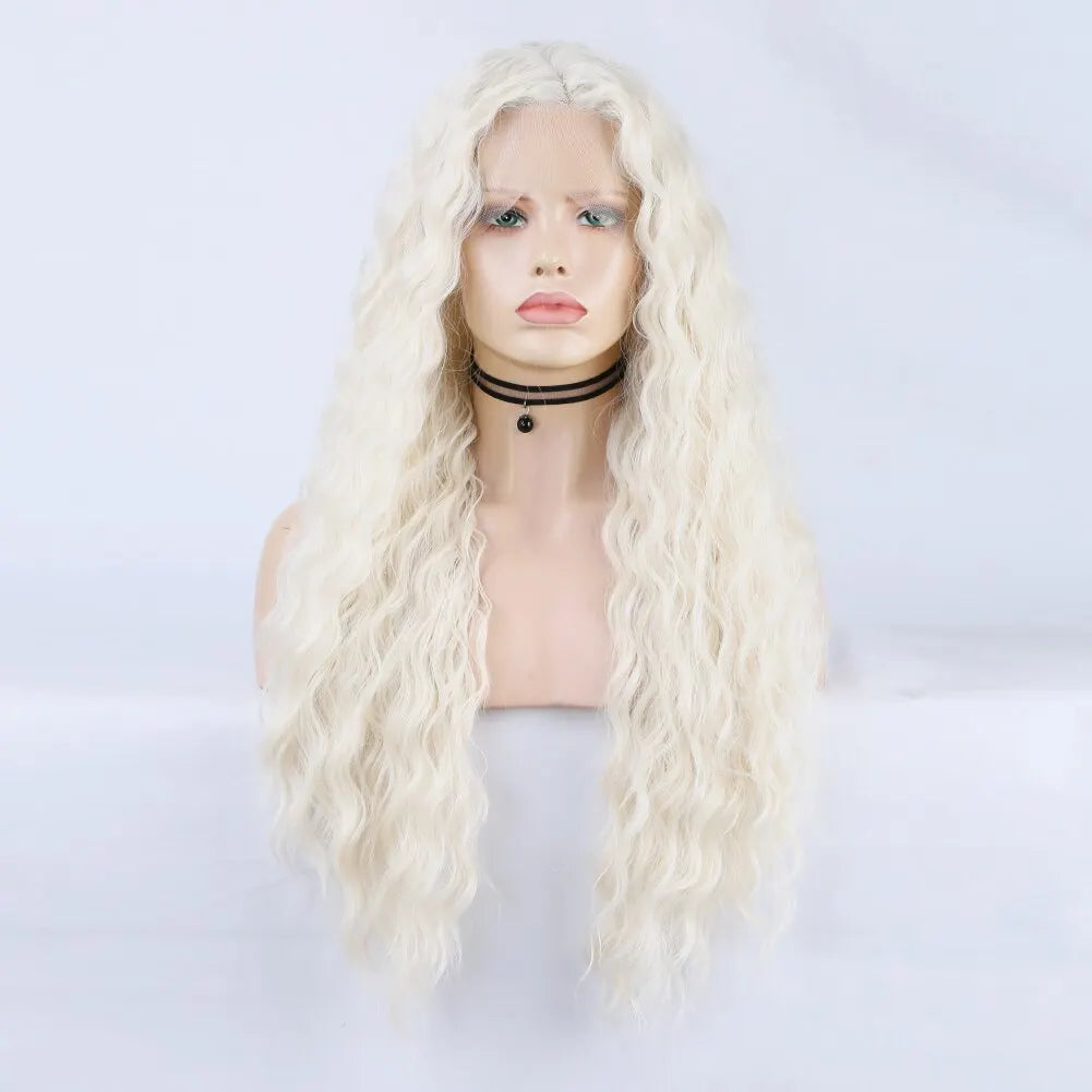 Synthetic Lace Front Wigs for Women Black Platinum Blonde Wig Deep Wave Lace Wigs Natural Hairline High Temperature Fiber