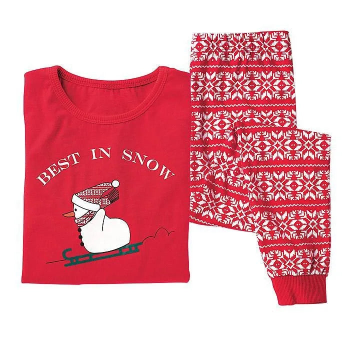 2025 Winter Christmas Family Matching Pajamas Set Let It Snow Print Adults Kids Pyjamas Full Sleeve O Neck Loungewear Xmas Look