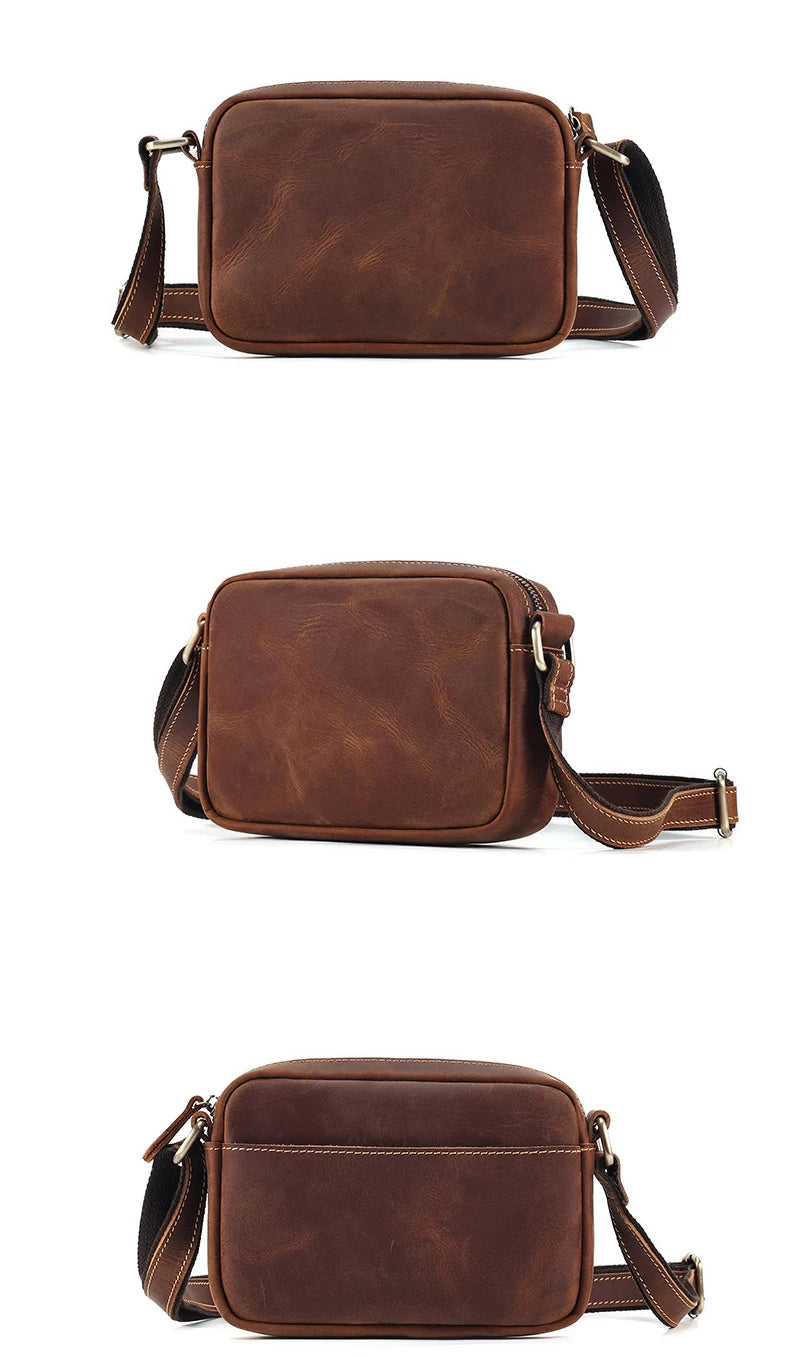 Crazy Horse Leather Messenger Bag Men's Leather Shoulder Bag For Mobile Phone Sling Bags For Men Woman Cross Body Bag
