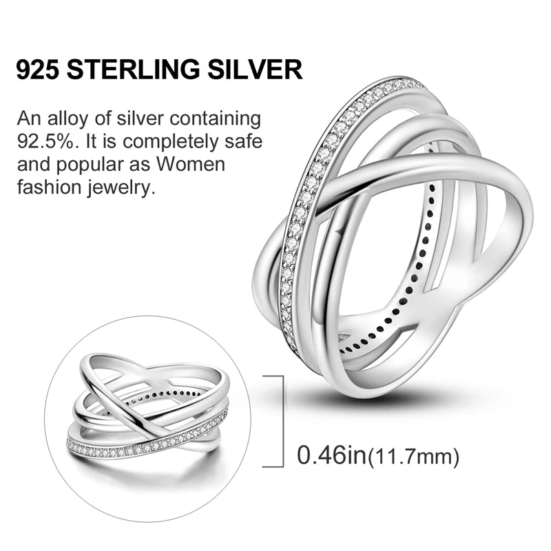 Rings For Women 925 Silver Sparkling Zircon Minimalist Geometric Star X Rings Romantic Wedding Engagement Valentine Jewelry Gift