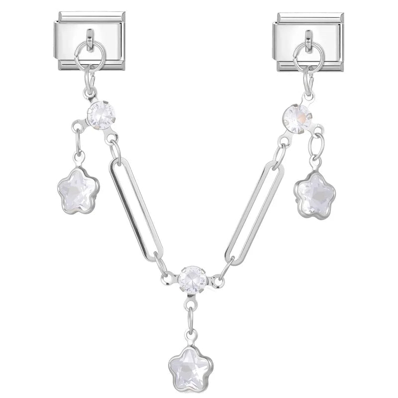 Star Butterfly Heart Zircon Round Pearls Tassel Chain Italian Charm Links Fit 9mm Bracelet Stainless Steel Women DIY Making Gift
