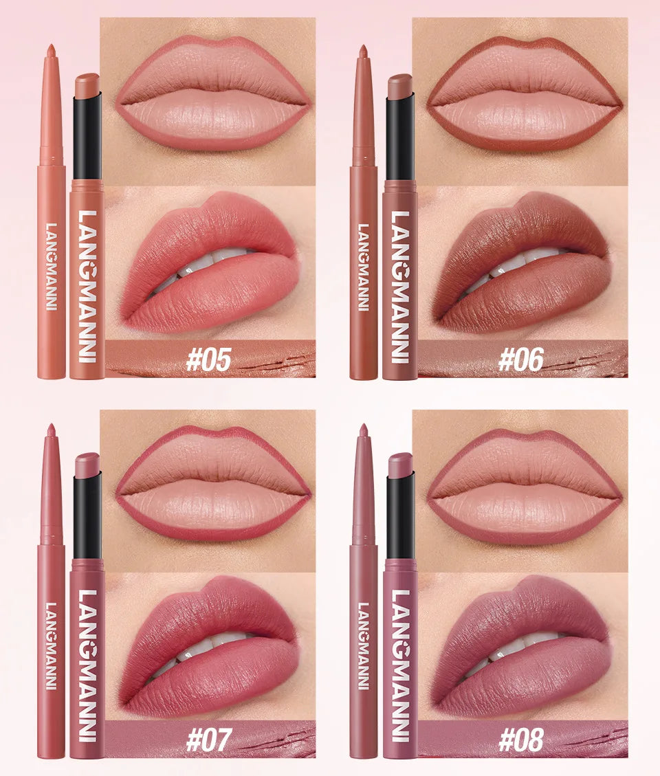 2Pcs/set Matte Soft Mist Slanted Mouth Lipstick + Lip Liner Set Combo Light Matte and Non-Drying Waterproof Non-Stick Lip Set