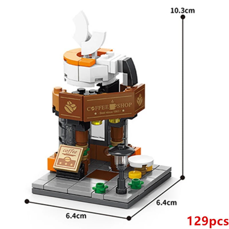 NEW Restaurant Dessert Coffee Pet Fruit Store Street View Food House Building Blocks Kit  Bricks Model Toy