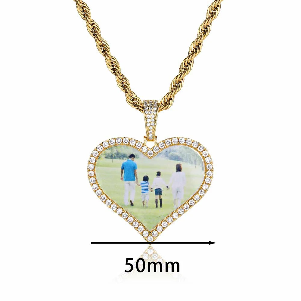 Custom Photo Necklace Circle Chain Personalized Medallion Memory Picture Pendant Solid Back Zircon Hip Hop Jewelry Free Engrave