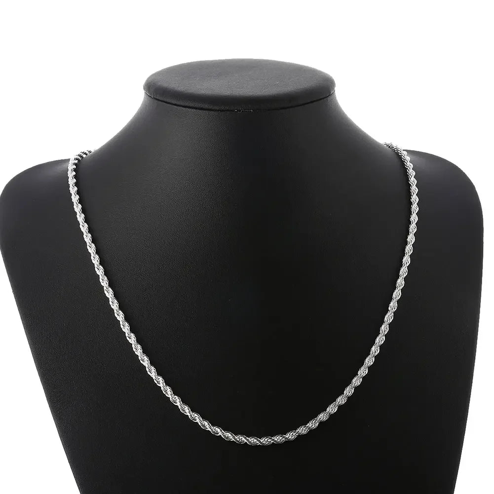 Hot Charms Fine 4MM Rope Chain 925 Sterling Silver Necklaces for Woman Men Classic Fashion Jewelry Wedding Party Holiday Gifts