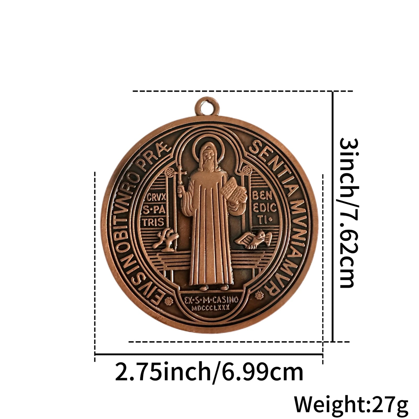2PCS /Set EXTRA LARGE 3 INCH ST BENEDICT CROSS MEDAL VINTAGE BRASS TONE FINISH FOR WALL OR DESK DISPLAY/MEDALLA DE SAN BENITO