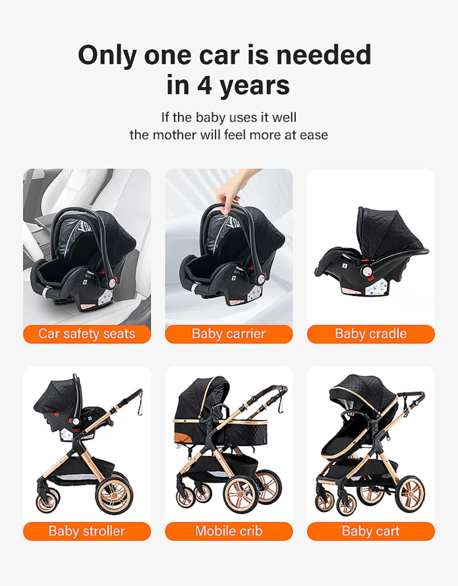 3-in-1 baby stroller travel system lightweight pram for newborns compact foldable Winter baby stroller baby buggy all-terrain