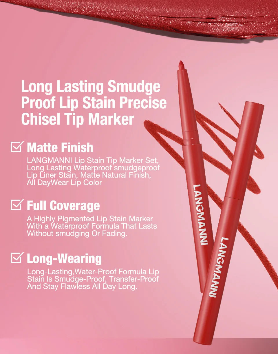 2Pcs/set Matte Soft Mist Slanted Mouth Lipstick + Lip Liner Set Combo Light Matte and Non-Drying Waterproof Non-Stick Lip Set
