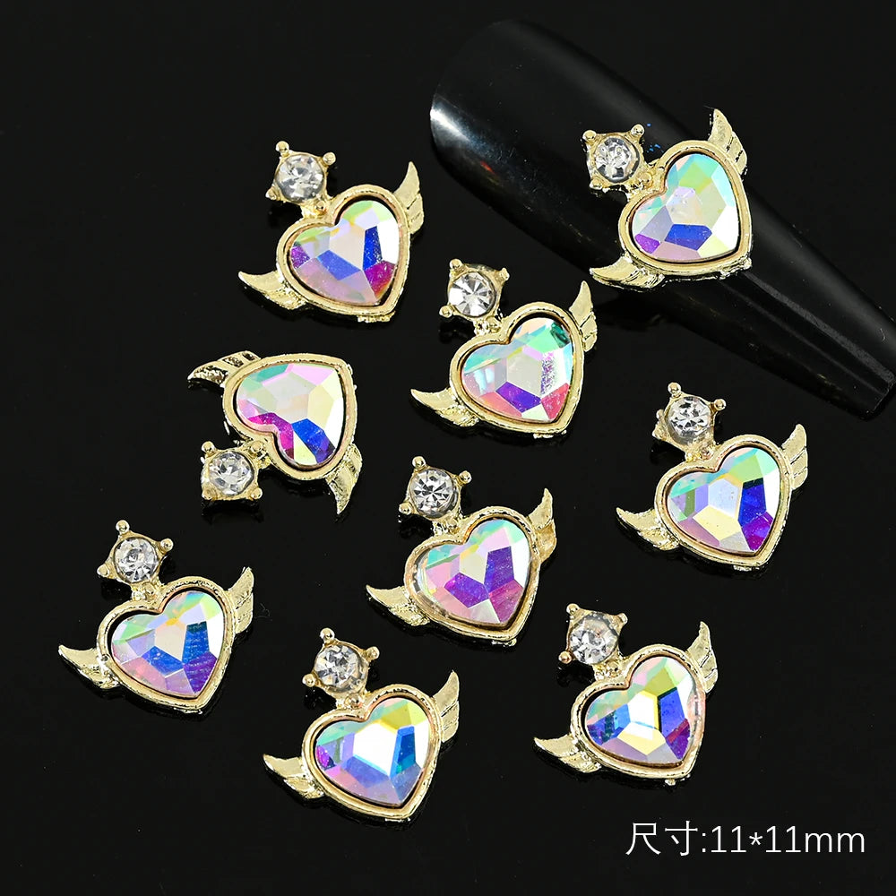 5/10pc Luxury Crystal Pink Heart Nail Art Charm 3D Love Shape Nail Rhinestones Diamond Shine Valentine's Day Manicure Decoration