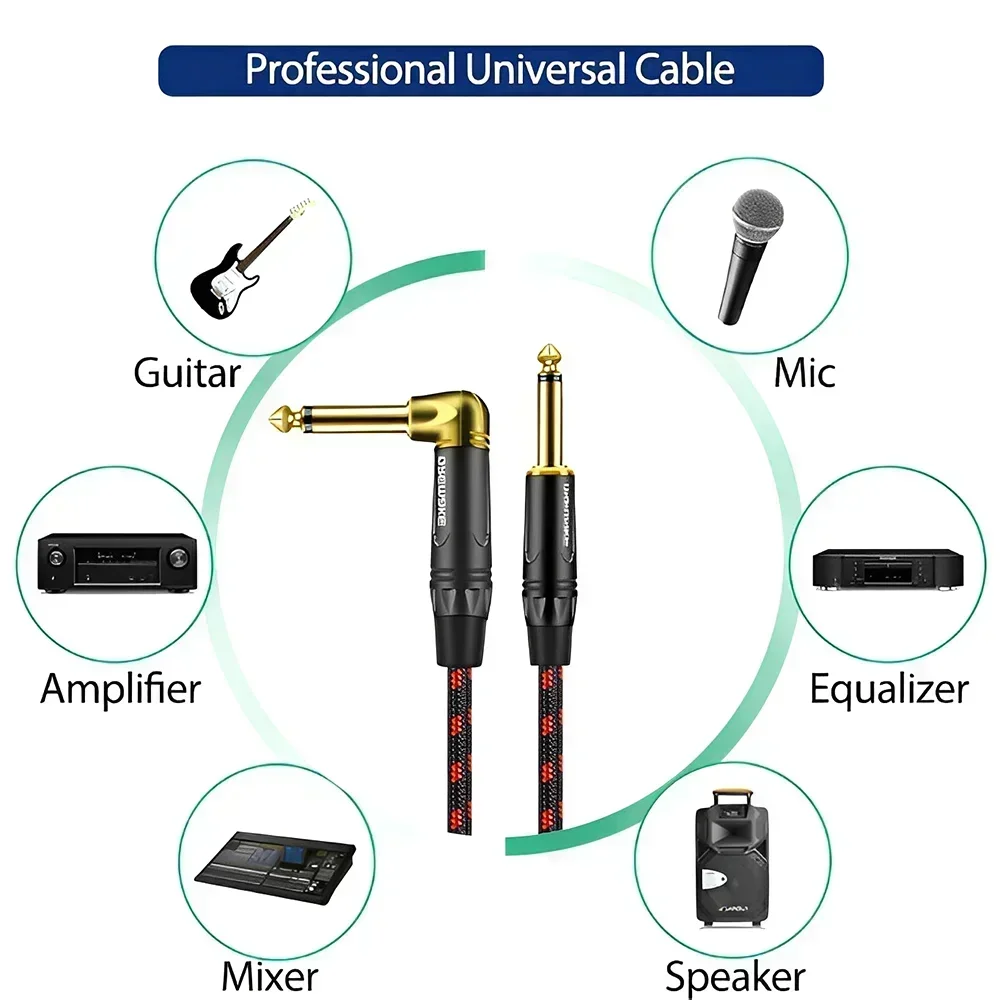 Jack 6.35 mm Mono Cable Gold Plated Guitar Cable Male to Male Cotton Braided Instrument Cable for Guitar Bass keyboard