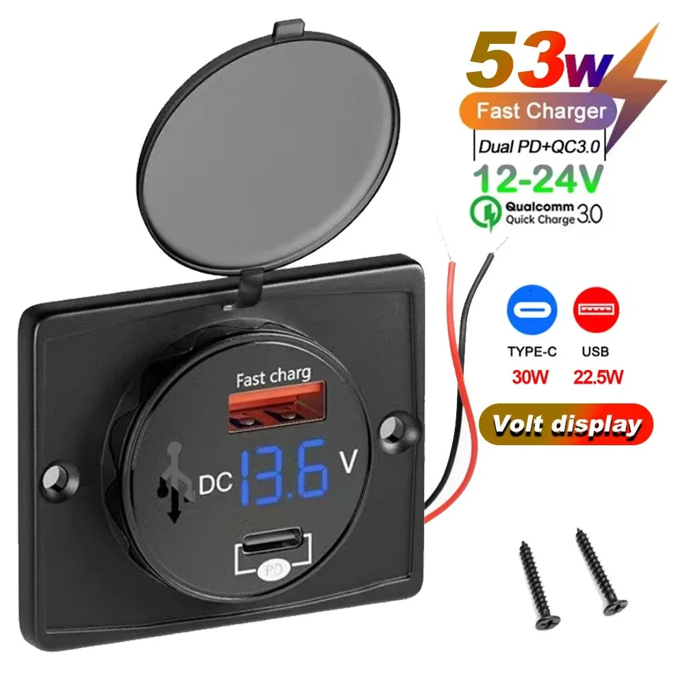 Wall Mount Charger Adapter, 2-4 Ports USB Outlet, QC 22.5W PD 30W Type-C Quick Charge, QC3.0 Panel, Bus, ATV, Truck